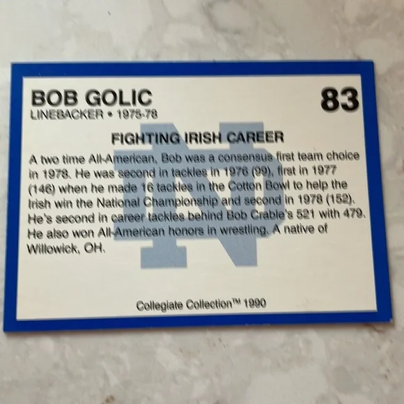 Notre Dame football Bob Golic linebacker 1975-78 football card - Picture 3 of 3